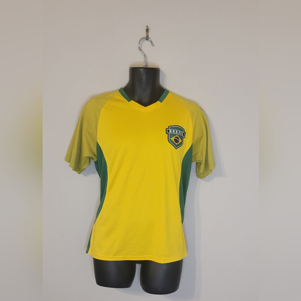 Mens Vintage Brazil CBFL Soccer Jersey Yellow and Green Men's Shirt